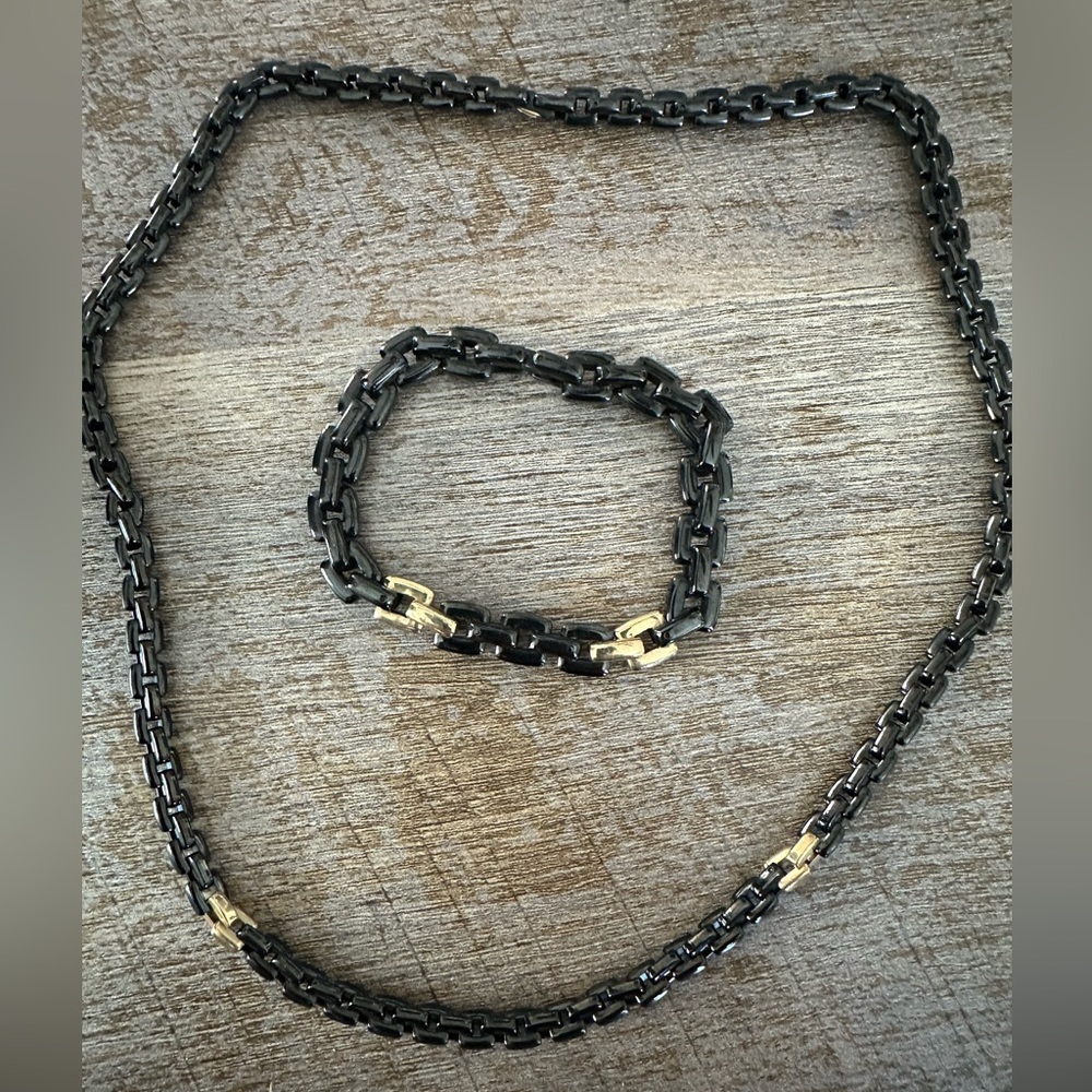 Triton Gold & Black Matching Bracelet and Necklace Set